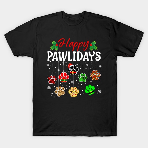 Happy Pawlidays Christmas Dog Paw Xmas Dogs Lover T-Shirt by Mitsue Kersting